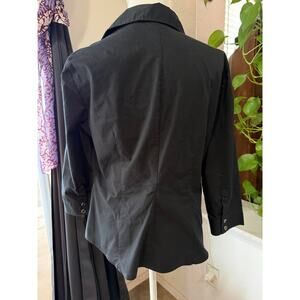 New York & Company Ruched Button-Front Stretch Top – Black – Size L